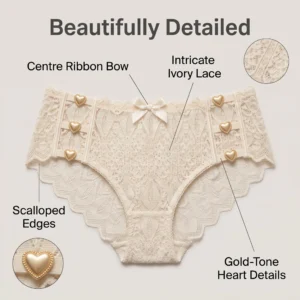 Alternative view of Fishnet Fleur Cream Lace Heart-Buckle Boyshort Panty
