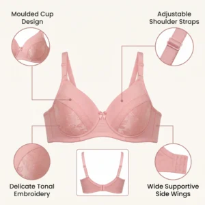 Gulabelle Pink Patterned Molded Soft Padded Bra