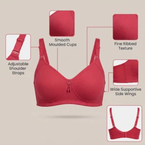 Gulcharm Red Ribbed Molded Soft Padded Bra