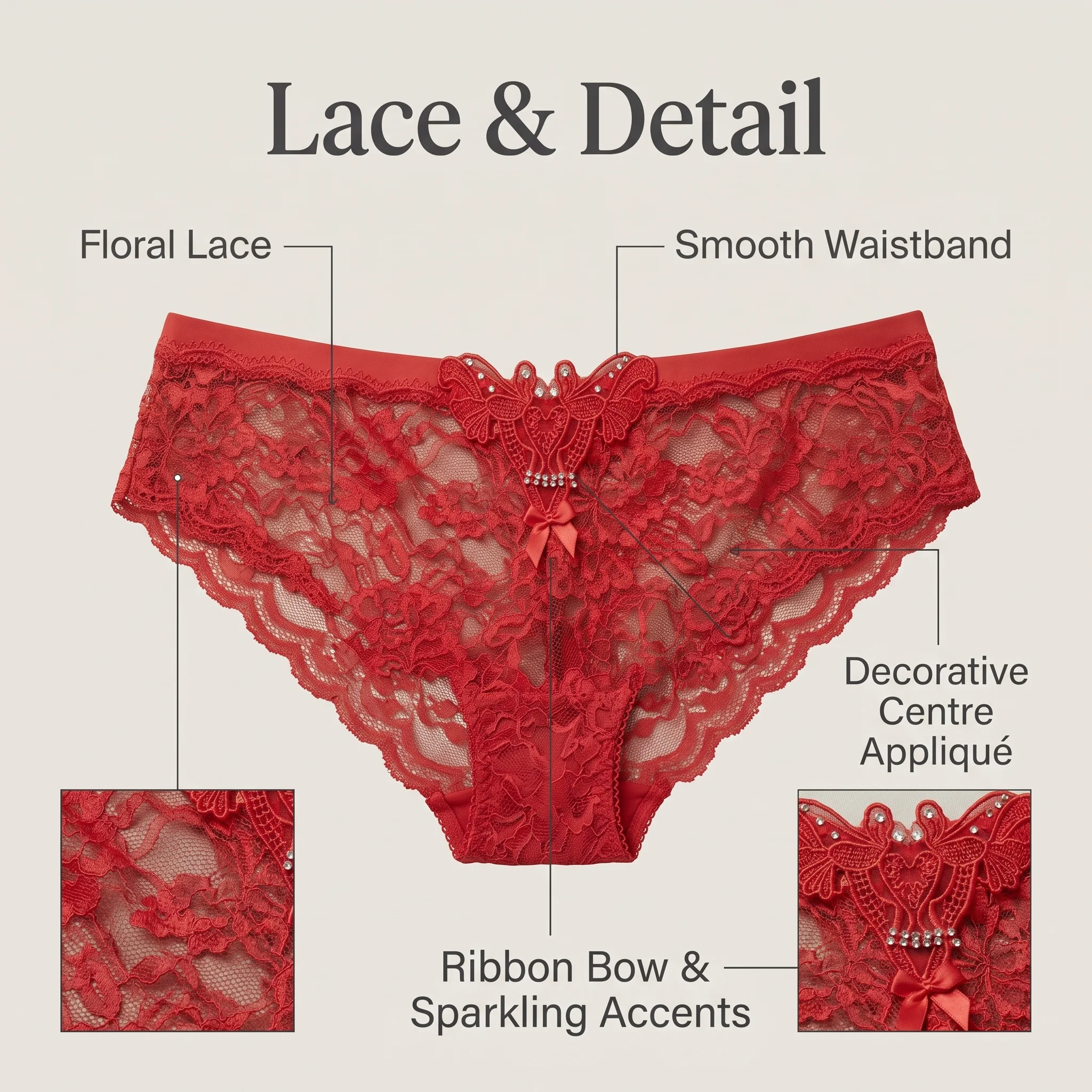 Her Grace Crimson Red Floral Lace High-Waist Brief Panty - Image 7