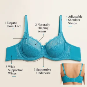Alternative view of Jaalira Firozi Turquoise Floral Lace Underwire Bra
