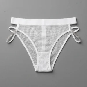 Lacciara Pure White Sheer Mesh Rhinestone Side Bikini Panty