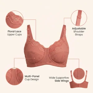 Mehndira Rust Brick Lace Full Coverage Soft Cup Bra