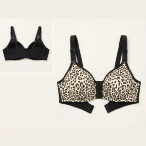 Noir Whisper Leopard Print Front-Closure Racerback Bra