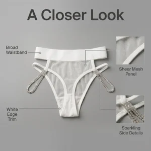 Alternative view of Pari Bloom White Mesh Rhinestone Side-Strap Bikini Panty
