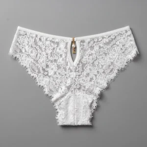 Silkara Light Grey Eyelashe Floral Lace Keyhole Bikini Panty