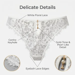 Alternative view of Silkara Light Grey Eyelashe Floral Lace Keyhole Bikini Panty