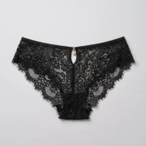 Luna Rose Black Eyelash Floral Lace Keyhole Bikini Panty