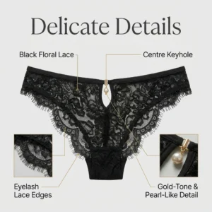 Alternative view of Luna Rose Black Eyelash Floral Lace Keyhole Bikini Panty