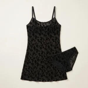 Kota Amorella Black Floral Burnout Nightwear Chemise Set