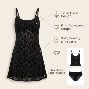 Alternative view of Kota Amorella Black Floral Burnout Nightwear Chemise Set