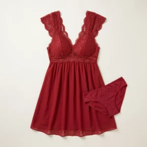 Kota Lunaretta Red Lace Nightwear Chemise Set