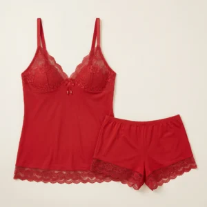 Kota Nottelina Red Lace Trim Nightwear Chemise Set