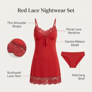 Alternative view of Kota Nottelina Floral Lace Hem Red Chemise & Panty Set