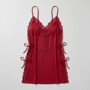 Kota Zarevia Red Side-Tie Lace Nightwear Chemise Set